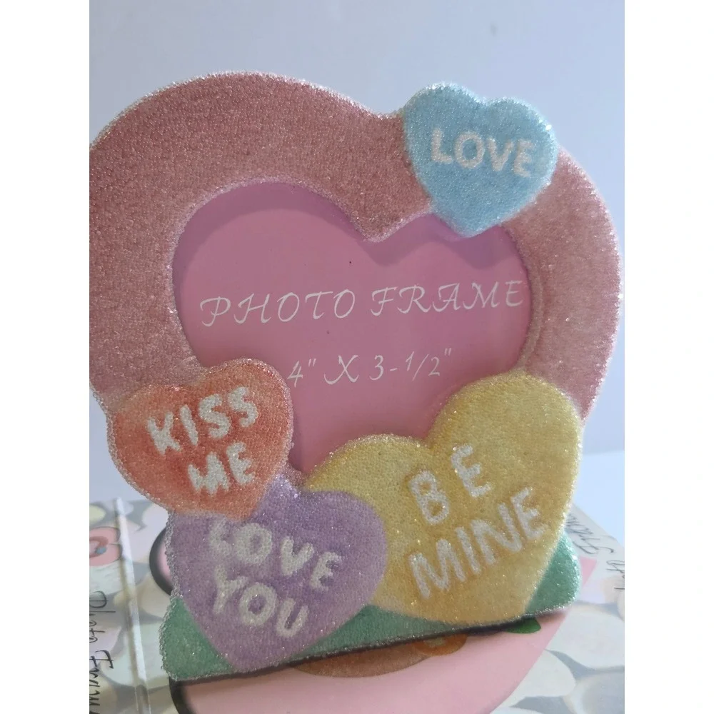 Conversation Heart Photo Frame Pastel Glitter Valentine Decor 4x3.5